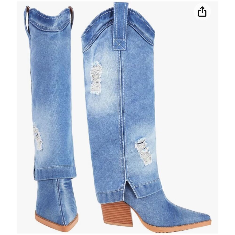 Reitoye Cowboy Boots for Women Embroidery Western Cowgirl Knee High